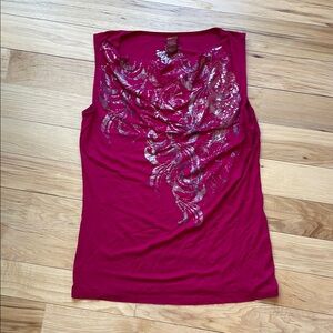 Pink Ruched Embellished Sleeveless Tank Top
